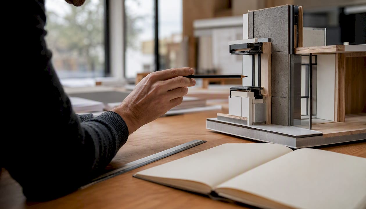 Architect pointing at BIM model element