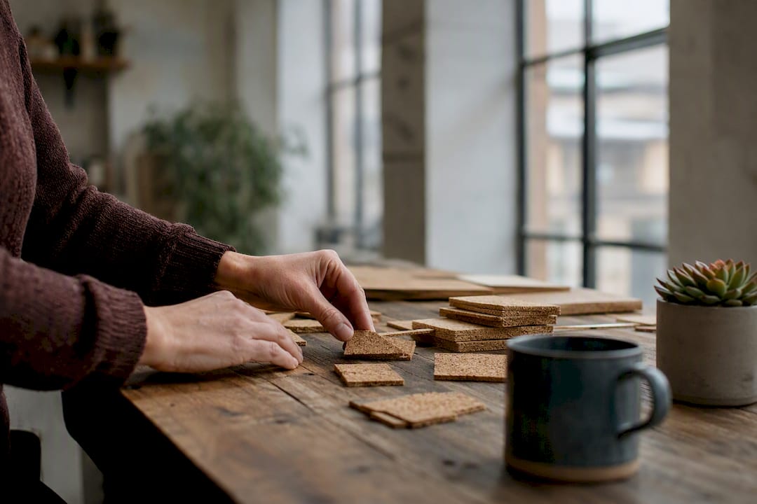 Hands arranging wooden project notes blocks
