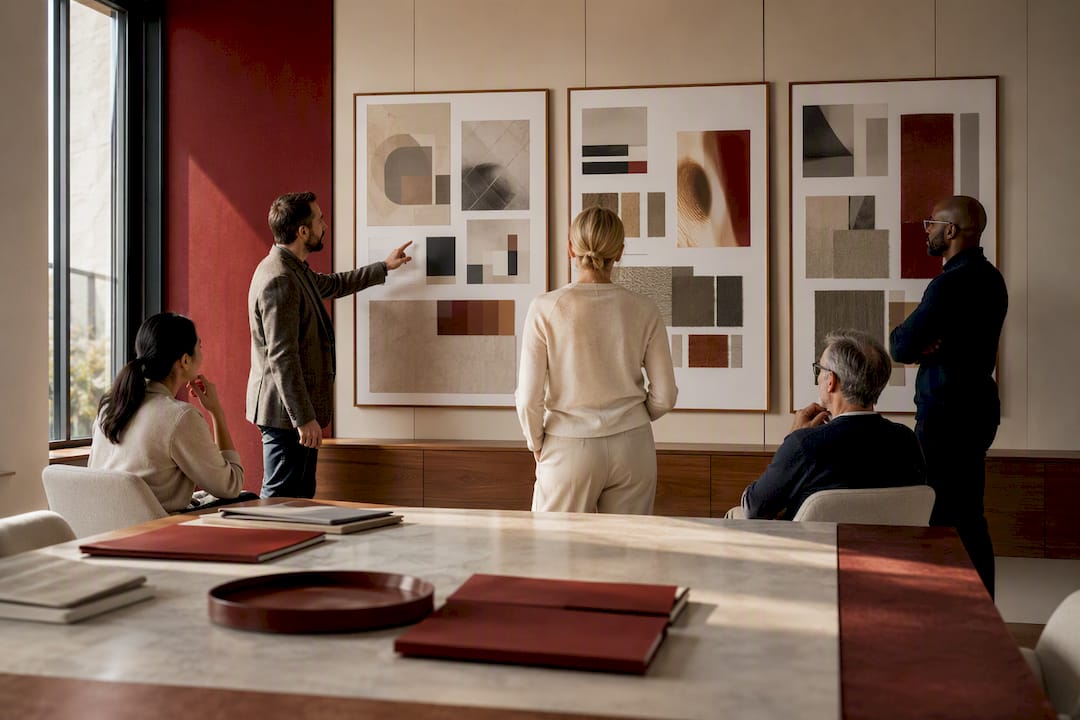 Design team reviewing concept boards