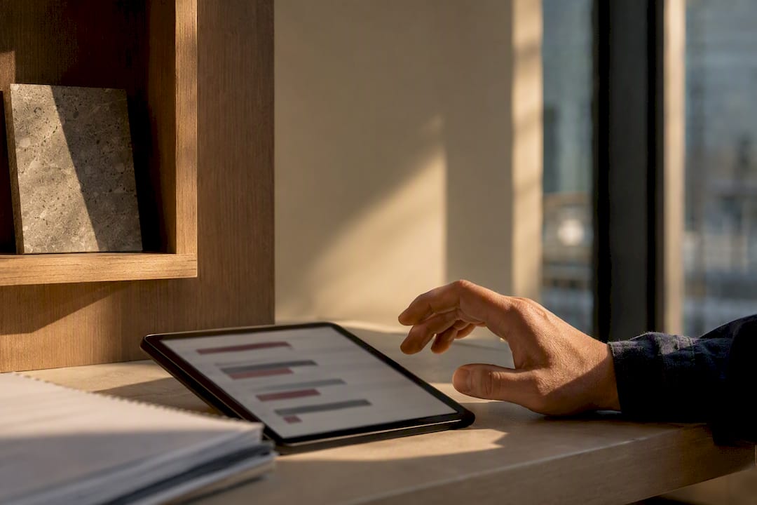 Designer reviewing an open questions log