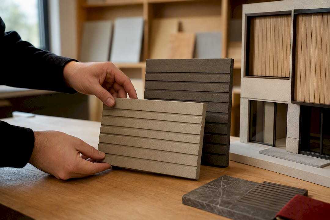Architect comparing exterior cladding samples