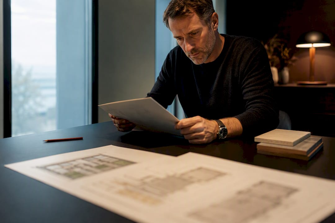 Designer reviewing a project decision record