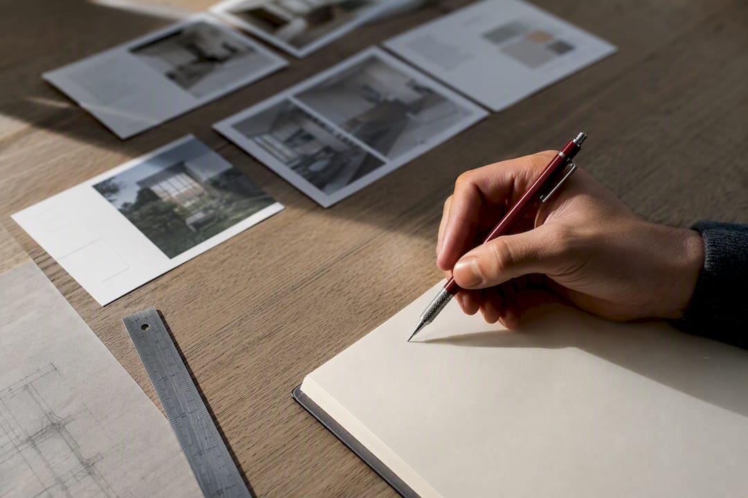Designer writing notes during a design critique
