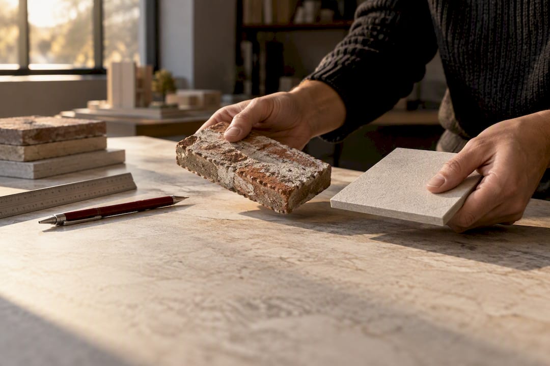 Architect comparing material samples for a decision