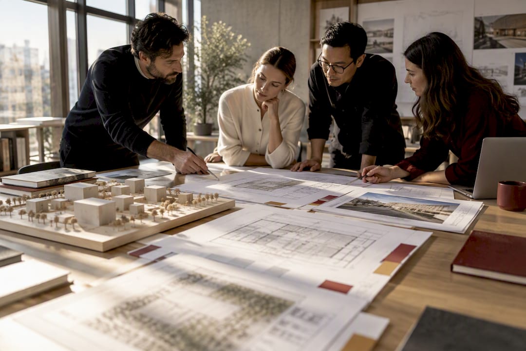 Design team reviewing project risks