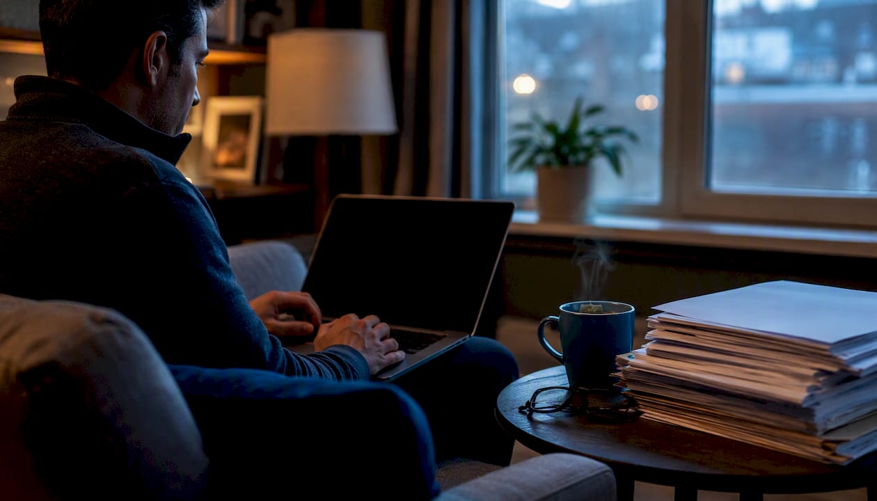 Person composing formal email on laptop