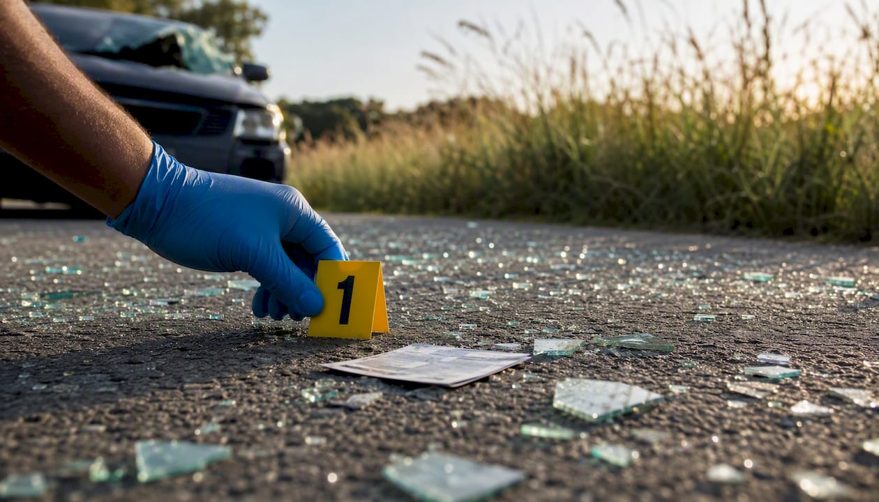 Close-up of accident evidence preservation