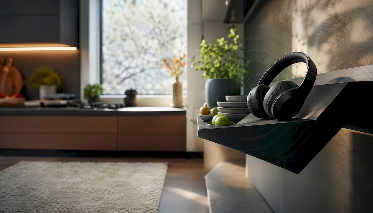 Headphone hanging in concrete modern living room