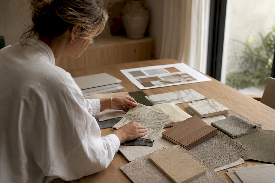 Hands unpacking and inspecting design samples