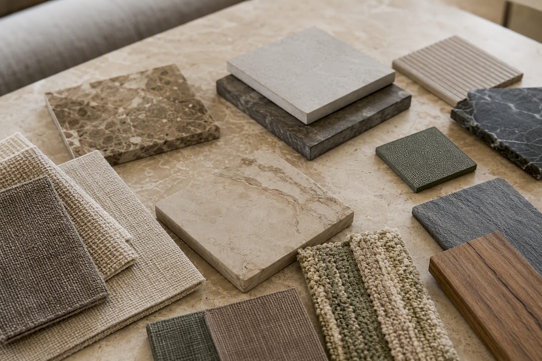 Textured interior material samples close-up