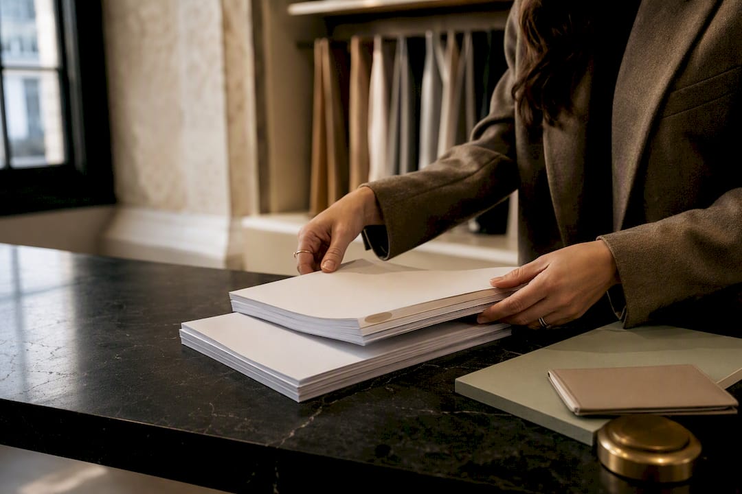 Hands reviewing VAT procurement documents