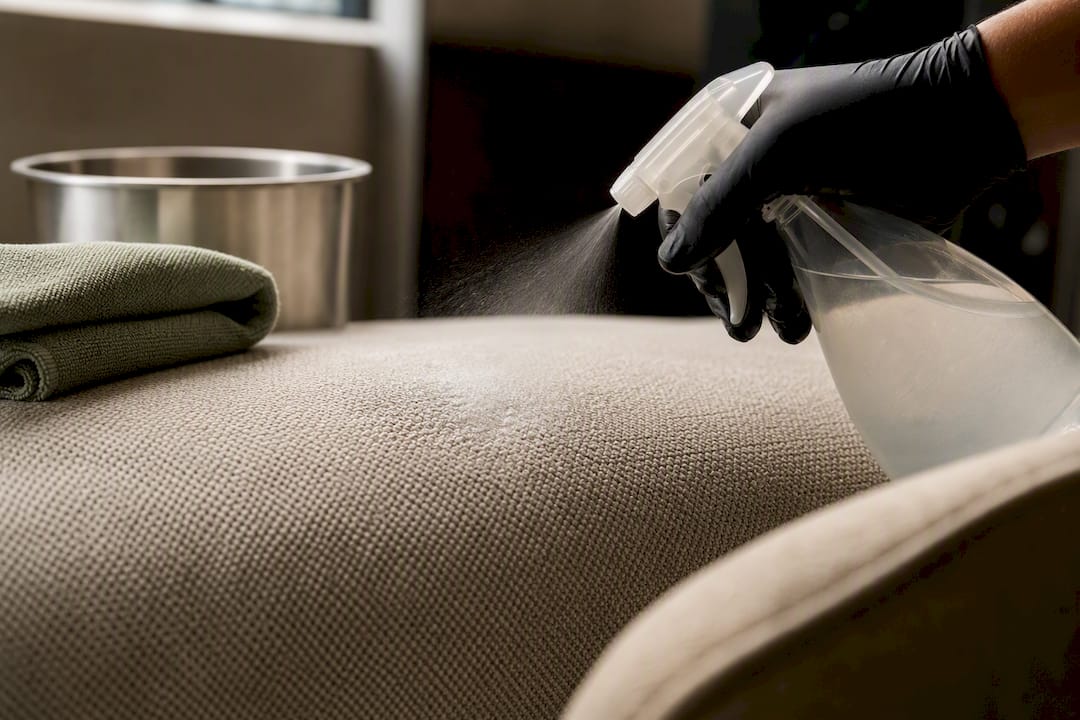 Commercial disinfectant applied to upholstery
