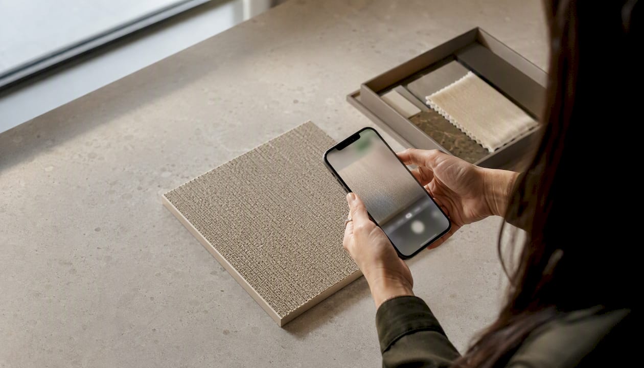 Designer photographing an interior sample sign-off