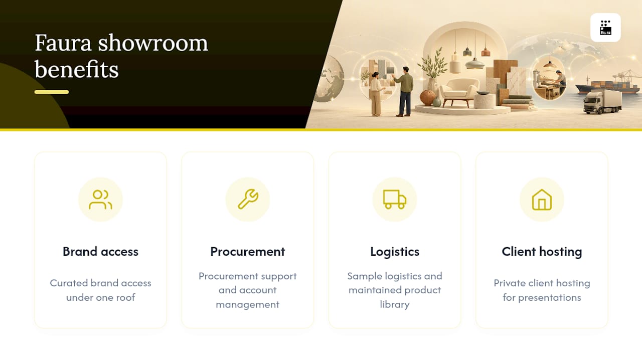 Ready to source through Faura's trade showroom? — overview diagram