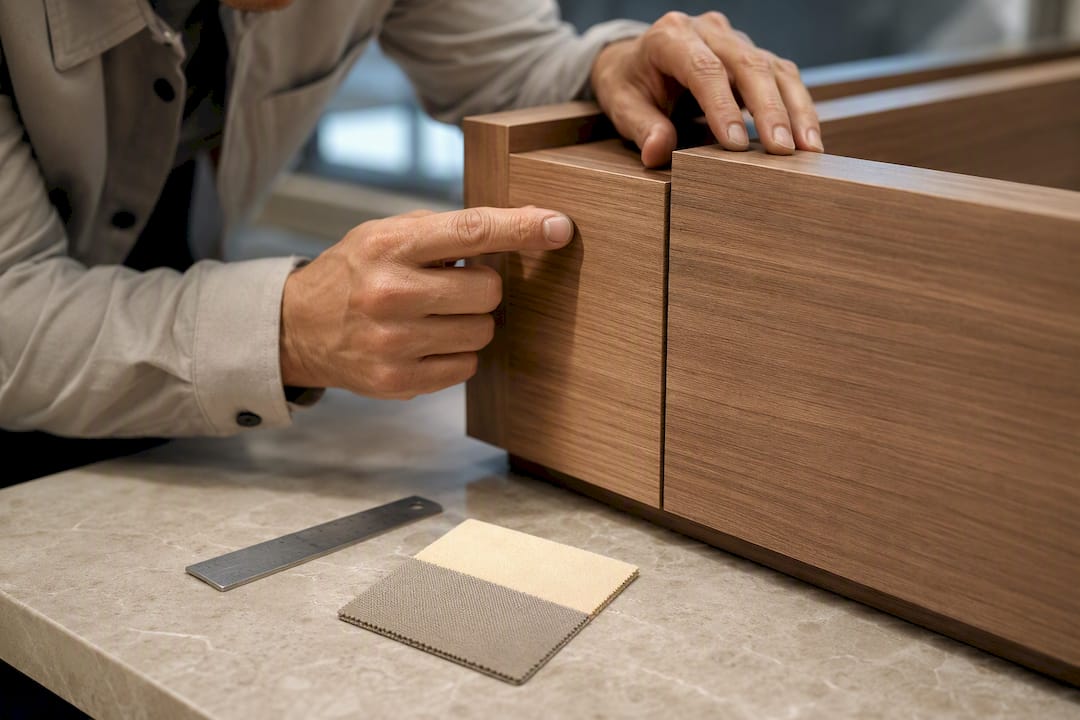 Inspector checking bespoke joinery finish