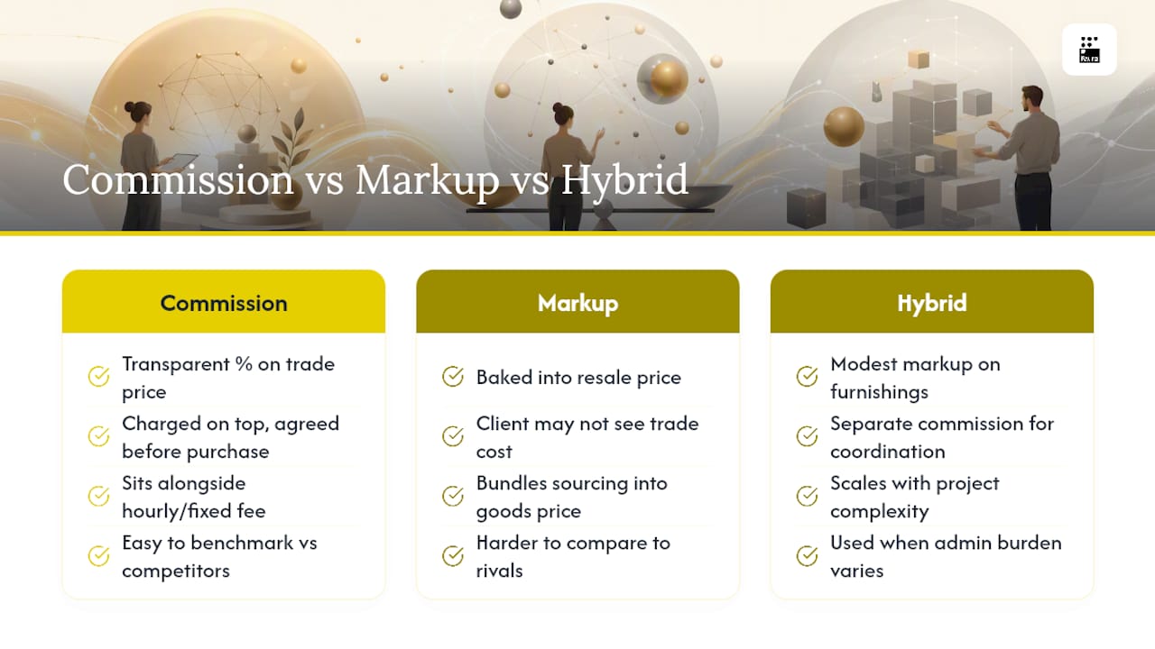 Differences between trade commission and markup in pricing strategies — overview diagram