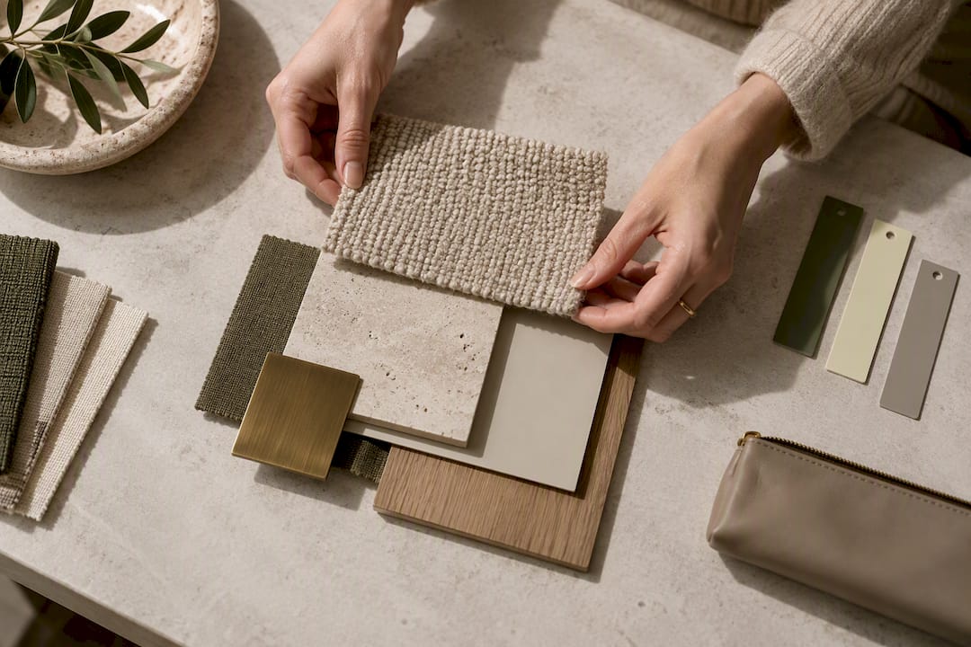 Designer organising interior material samples