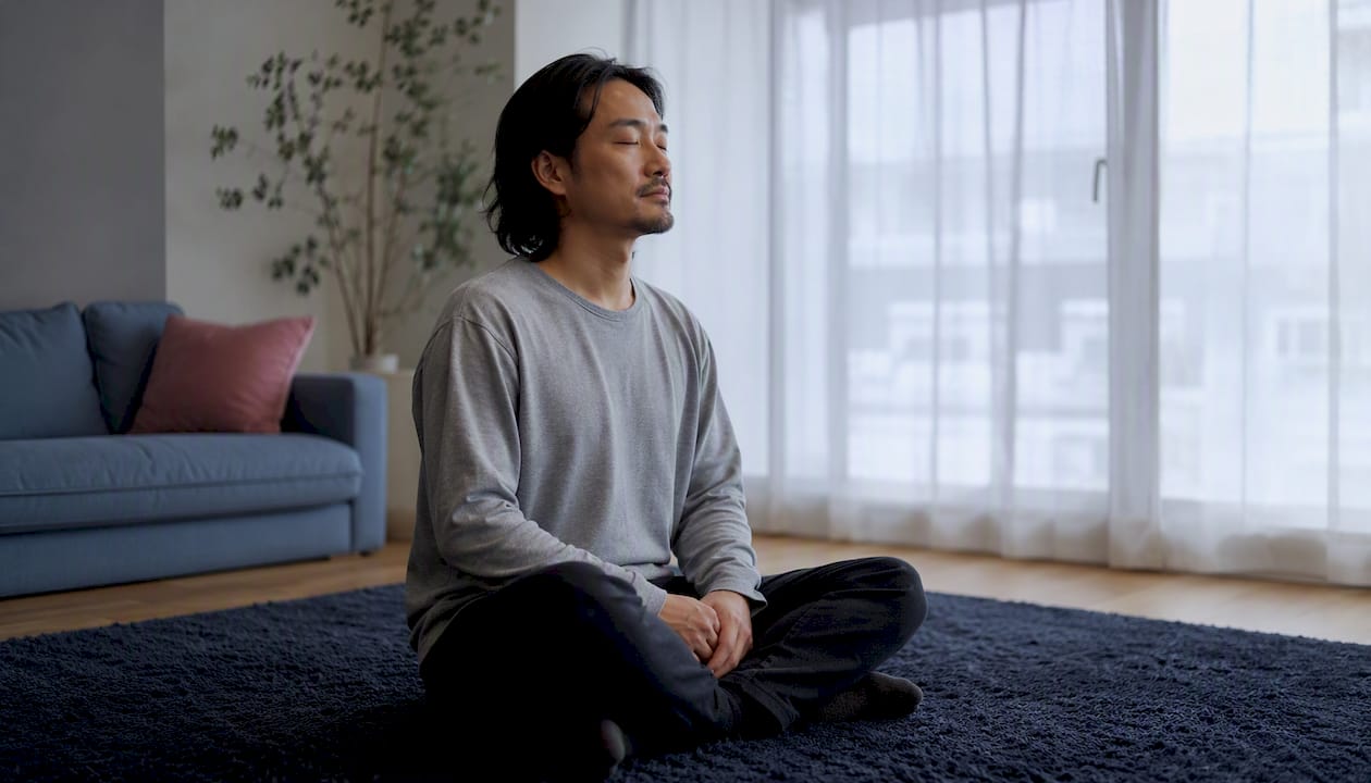 Person sitting quietly listening attentively