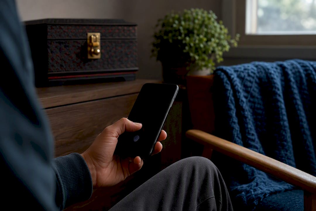 Hand holding locked smartphone symbolizing data security