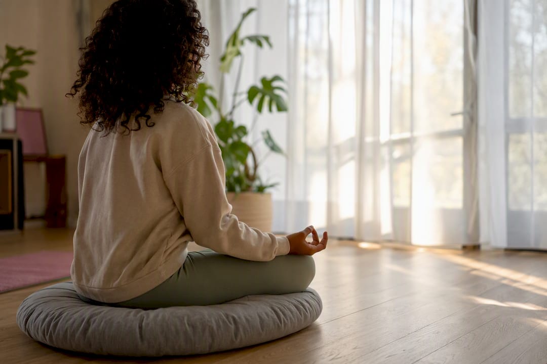 Calm hands in meditation posture indoors