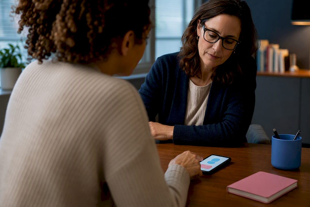 Therapist and client reviewing CBT homework