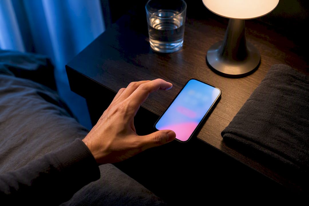 Hand hesitating beside phone while awaiting reply