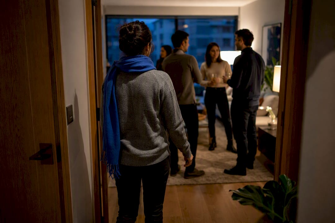 Adult entering social gathering for exposure practice