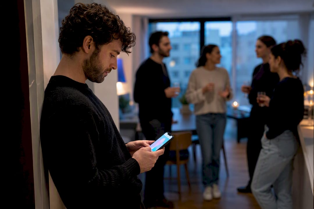 Adult checking phone at social gathering