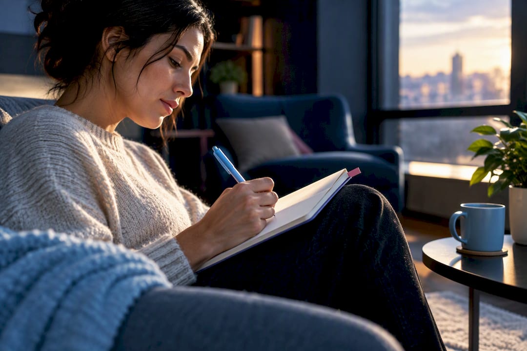 Adult writing a self-guided thought record