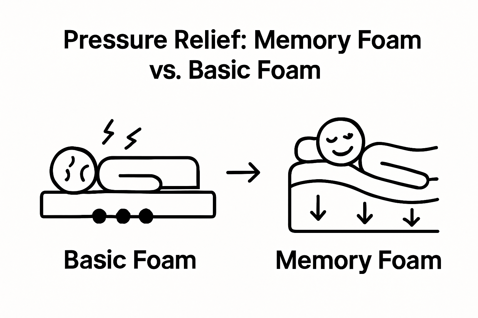 Infographic comparing body support of memory foam and basic foam