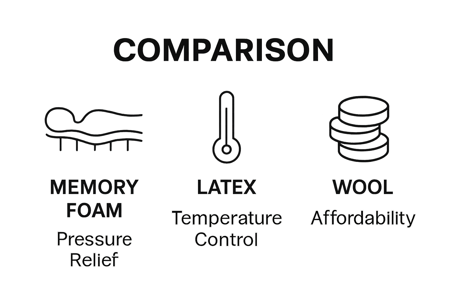 Memory foam vs latex vs wool topper infographic