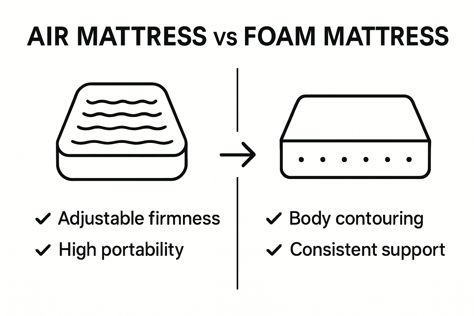 Simple infographic comparing air and foam mattresses features