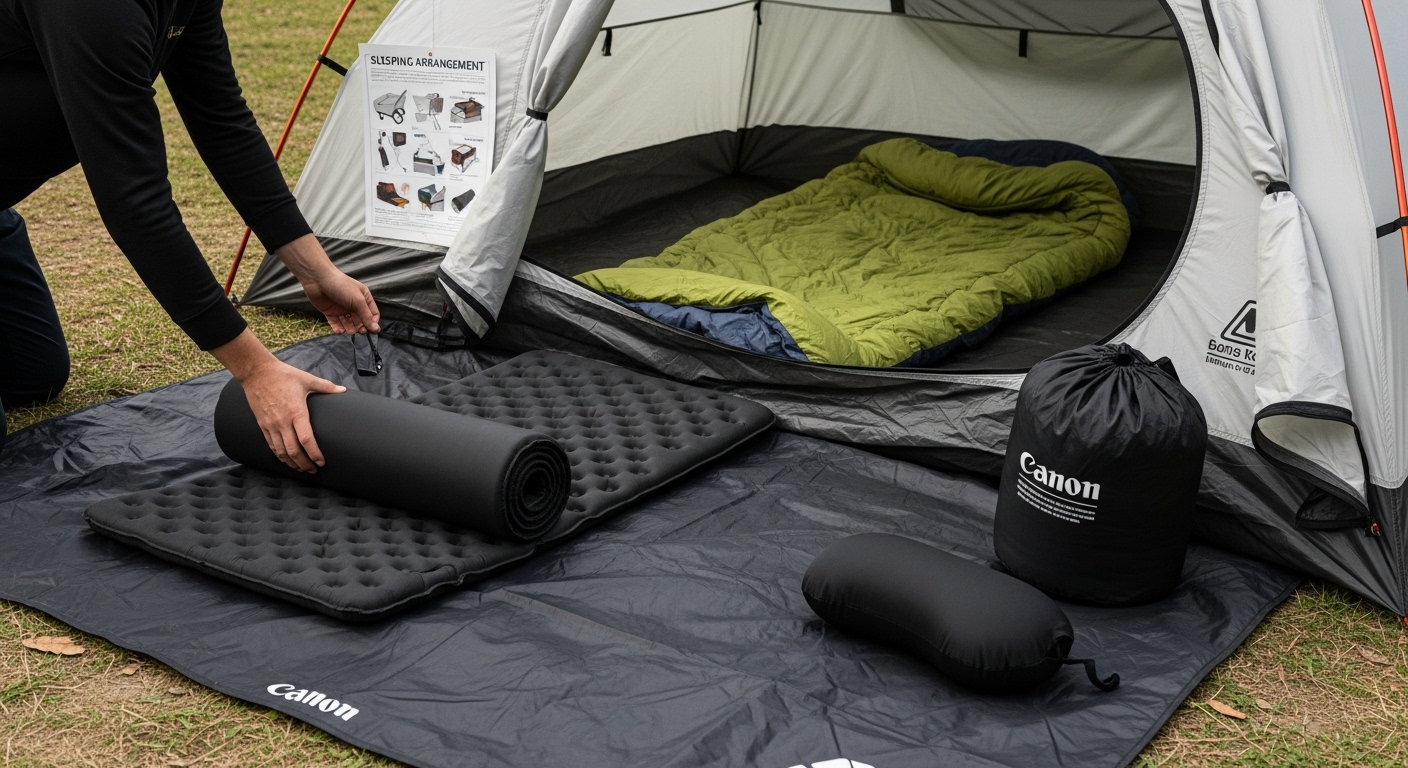 comfortable camp sleeping setup