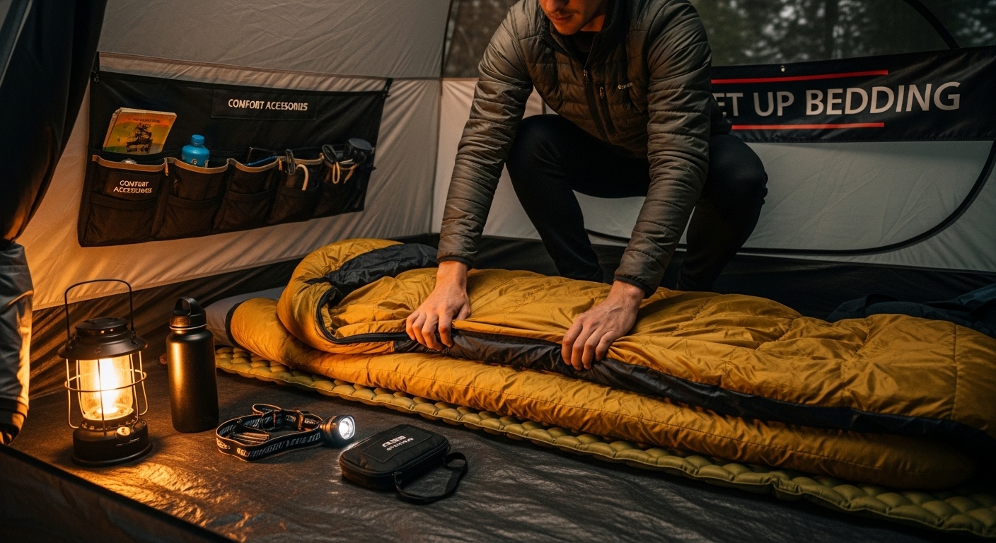 camp bedding setup