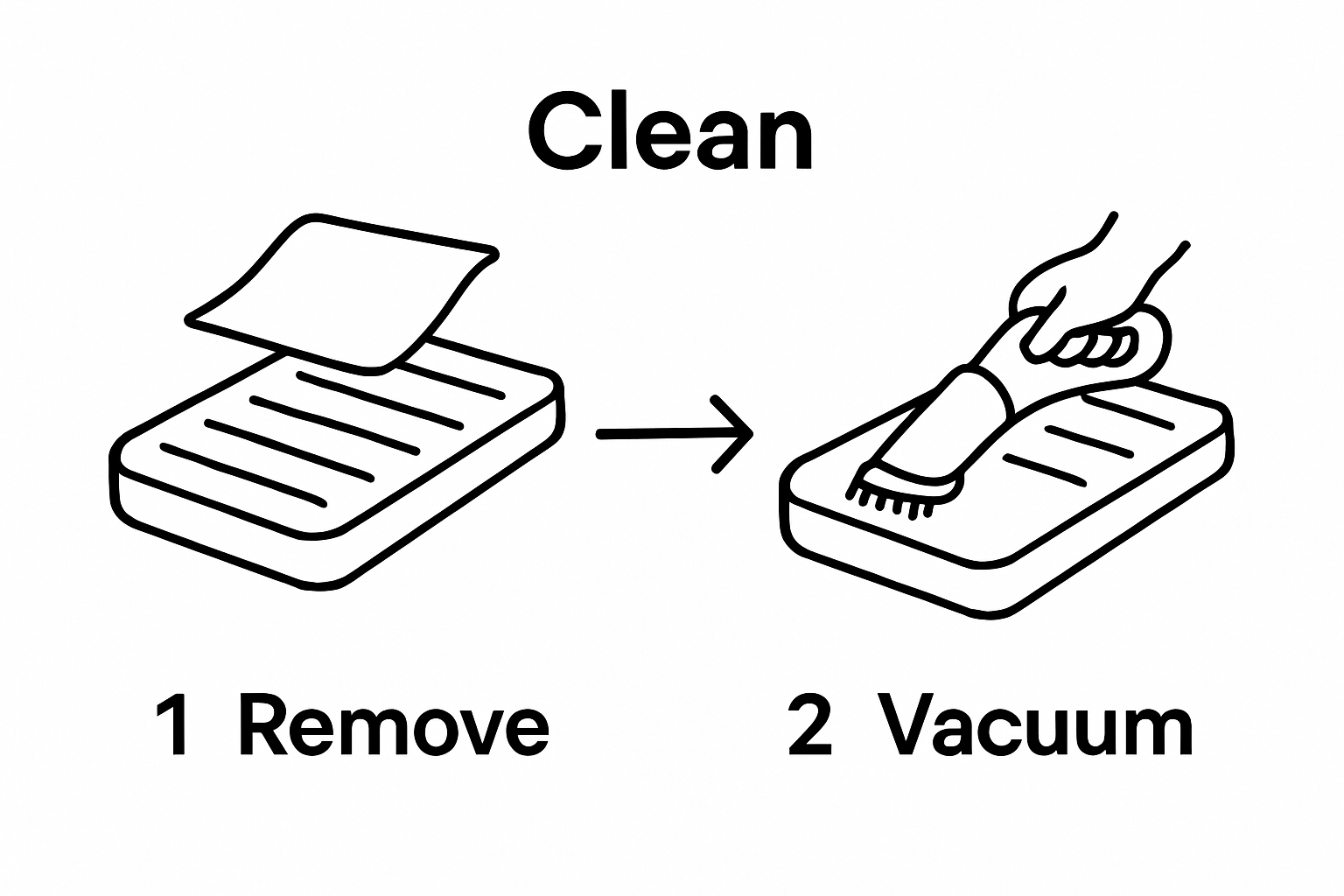 Infographic showing removing bedding and vacuuming camp mattress