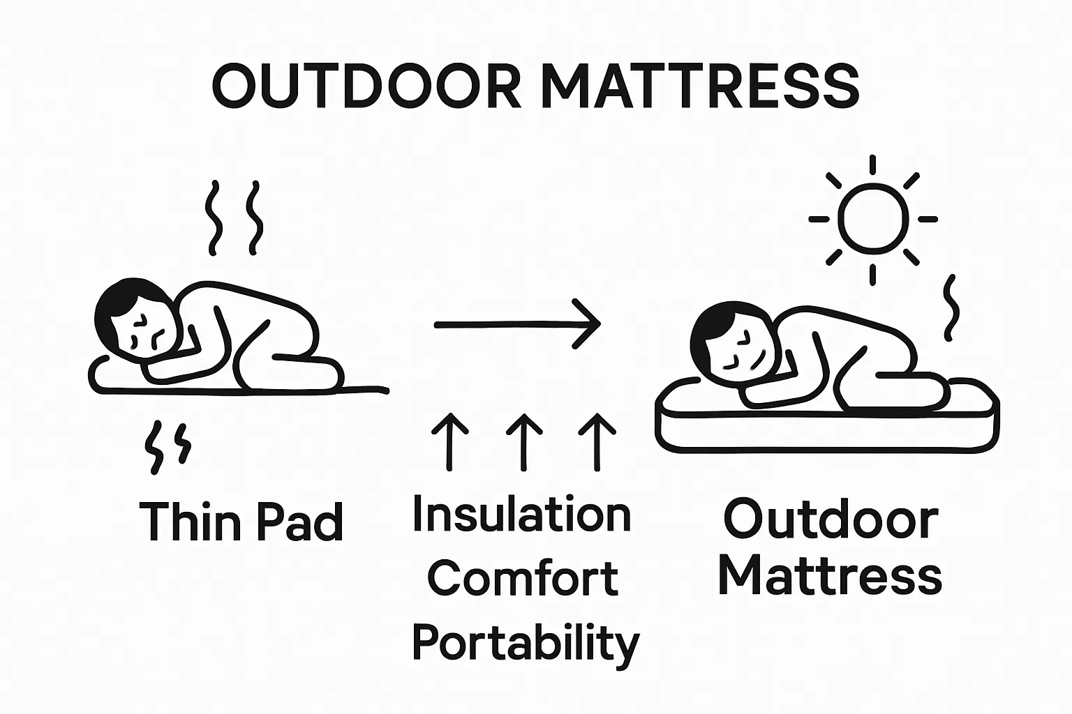 Simple infographic comparing classic pad versus outdoor mattress comfort