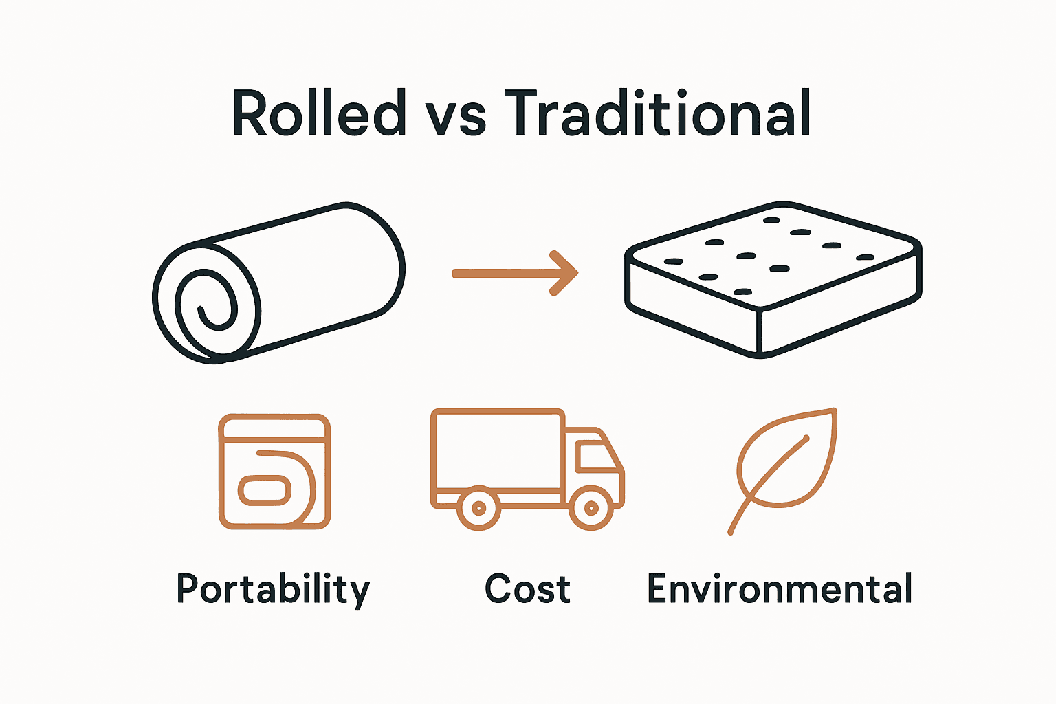 Comparison of rolled vs. traditional mattress portability, cost, and eco-friendliness