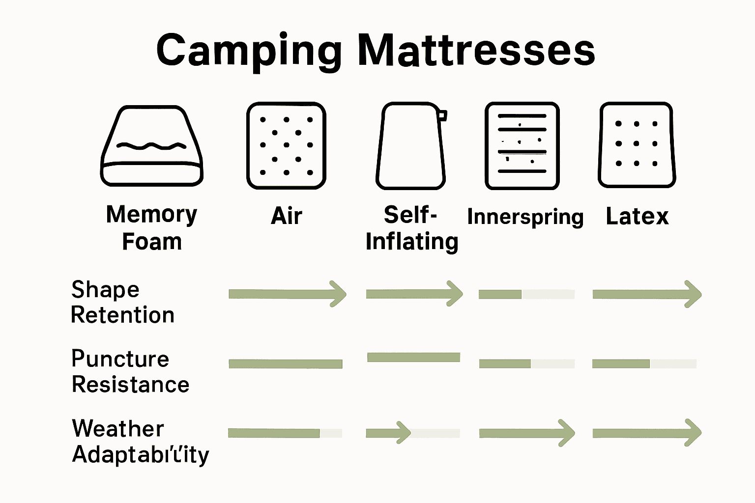 Infographic comparing durability strengths of camping mattress types