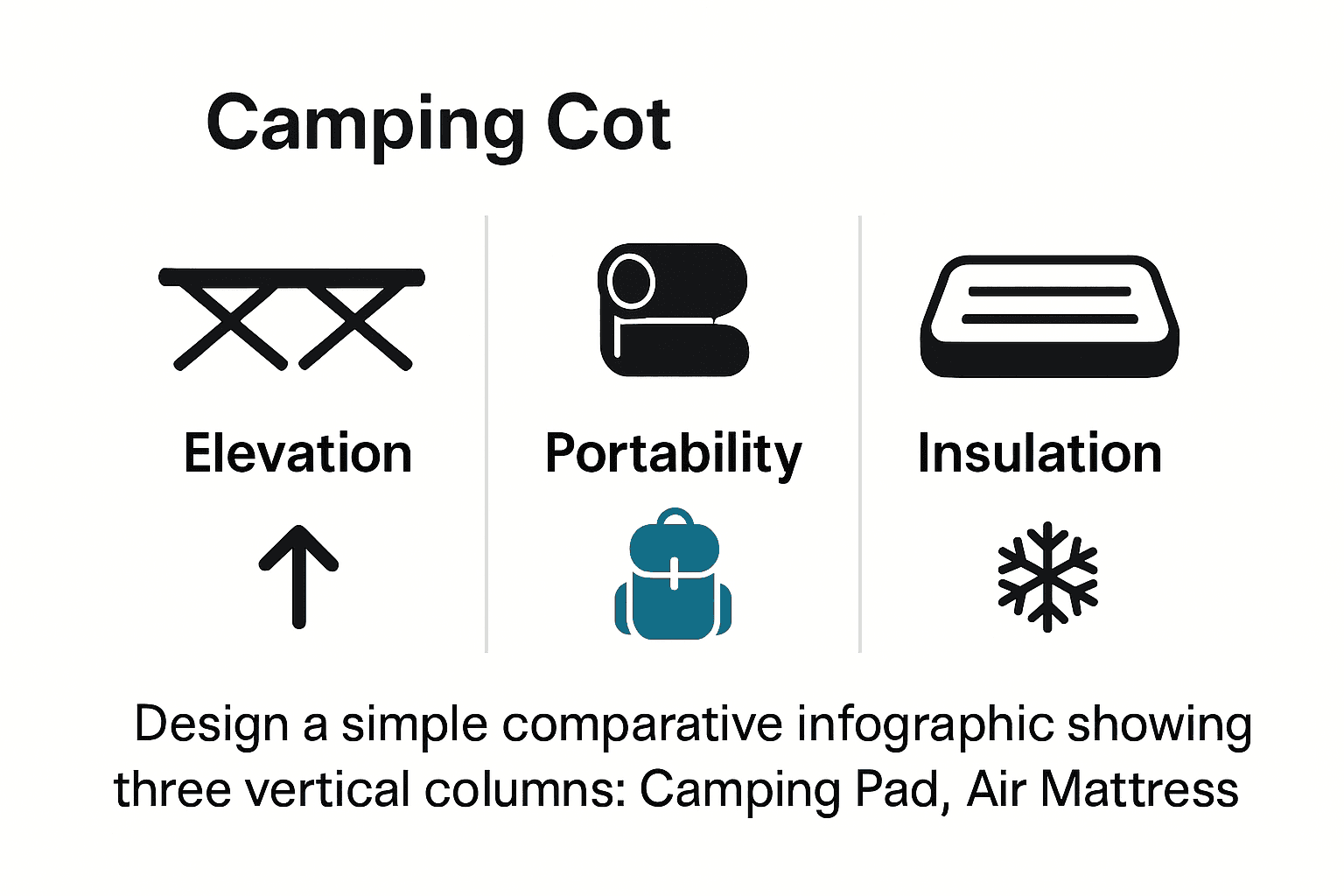 Comparison chart of camping cot, sleeping pad, and air mattress features.