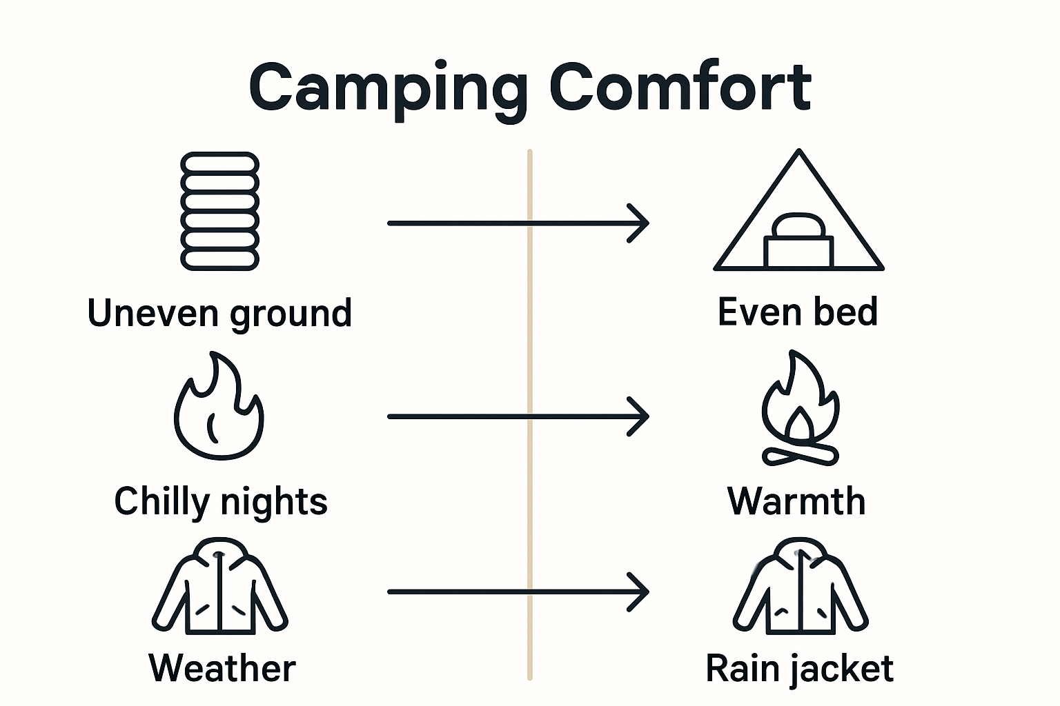 Infographic showing camping comfort challenges and solutions