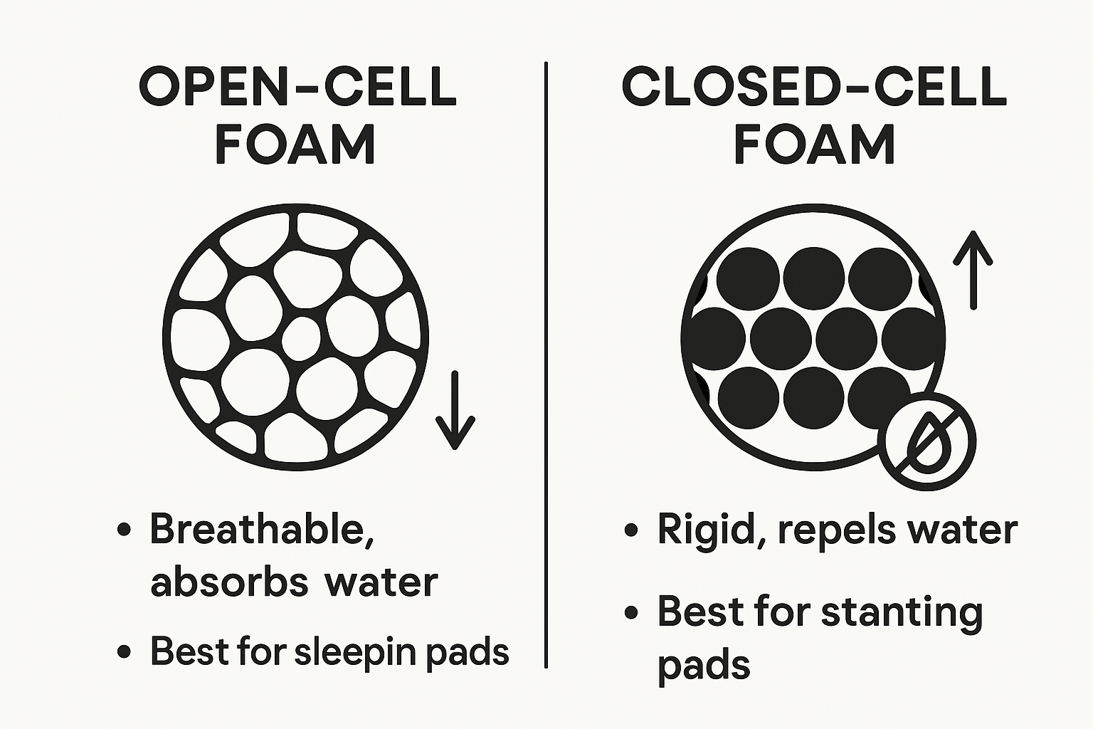 Infographic comparing open- and closed-cell foams