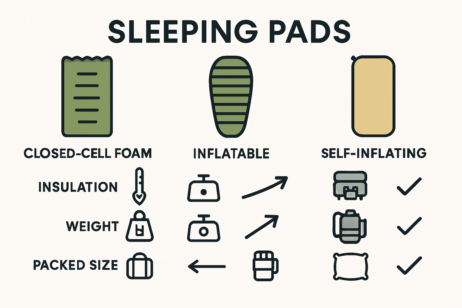 Infographic showing sleeping pad comparison