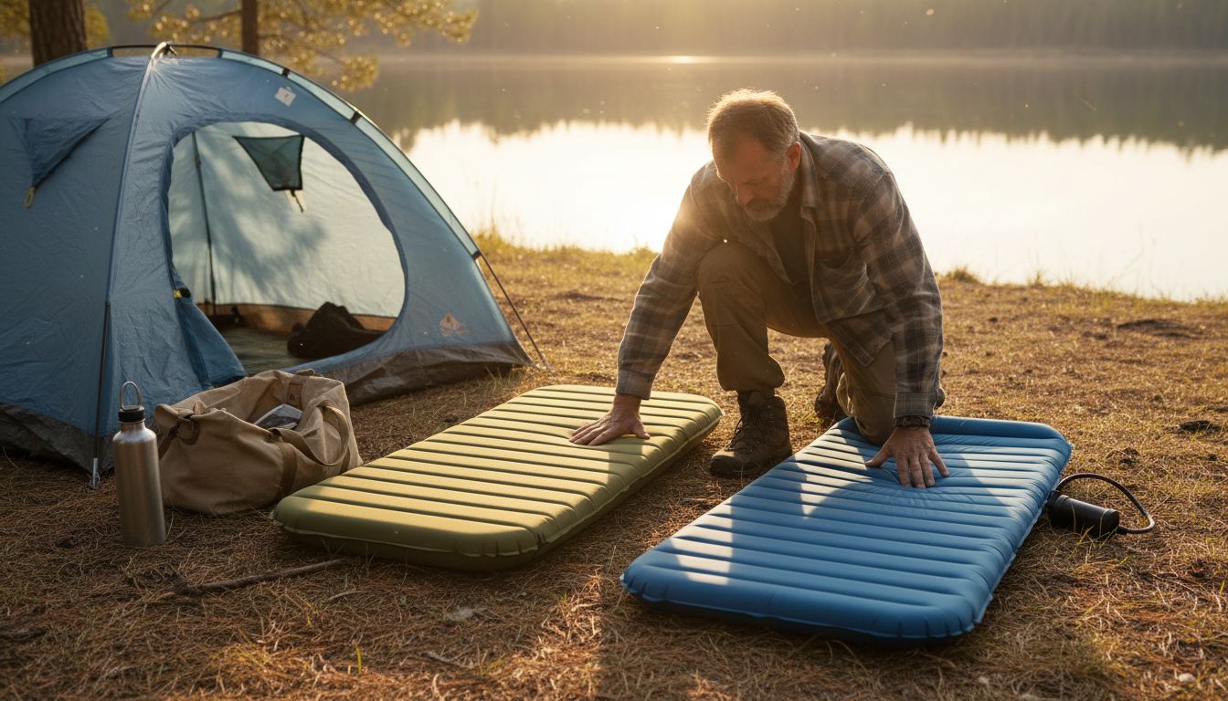 Camper comparing outdoor mattresses