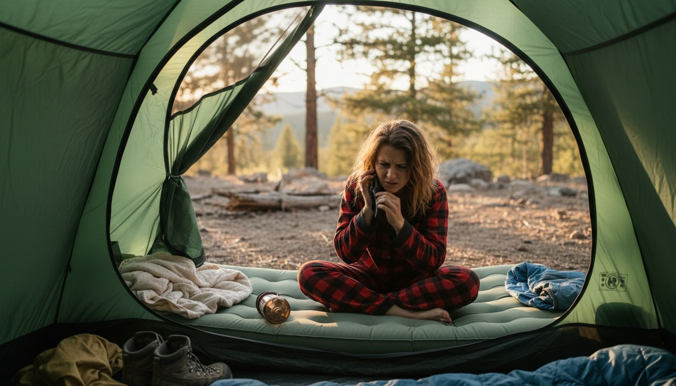 Inflatable mattress setup in tent