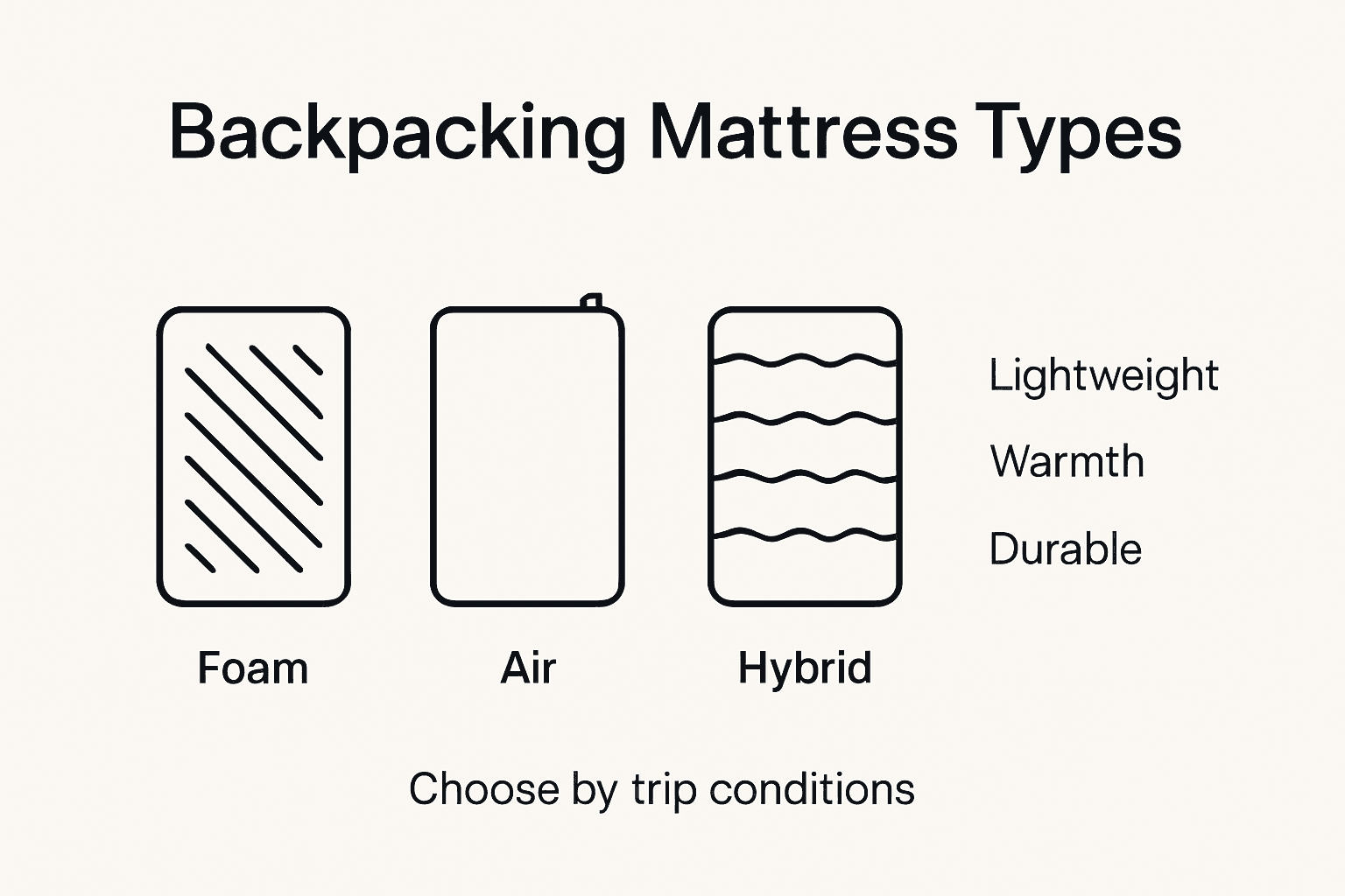Infographic explaining backpacking mattress types