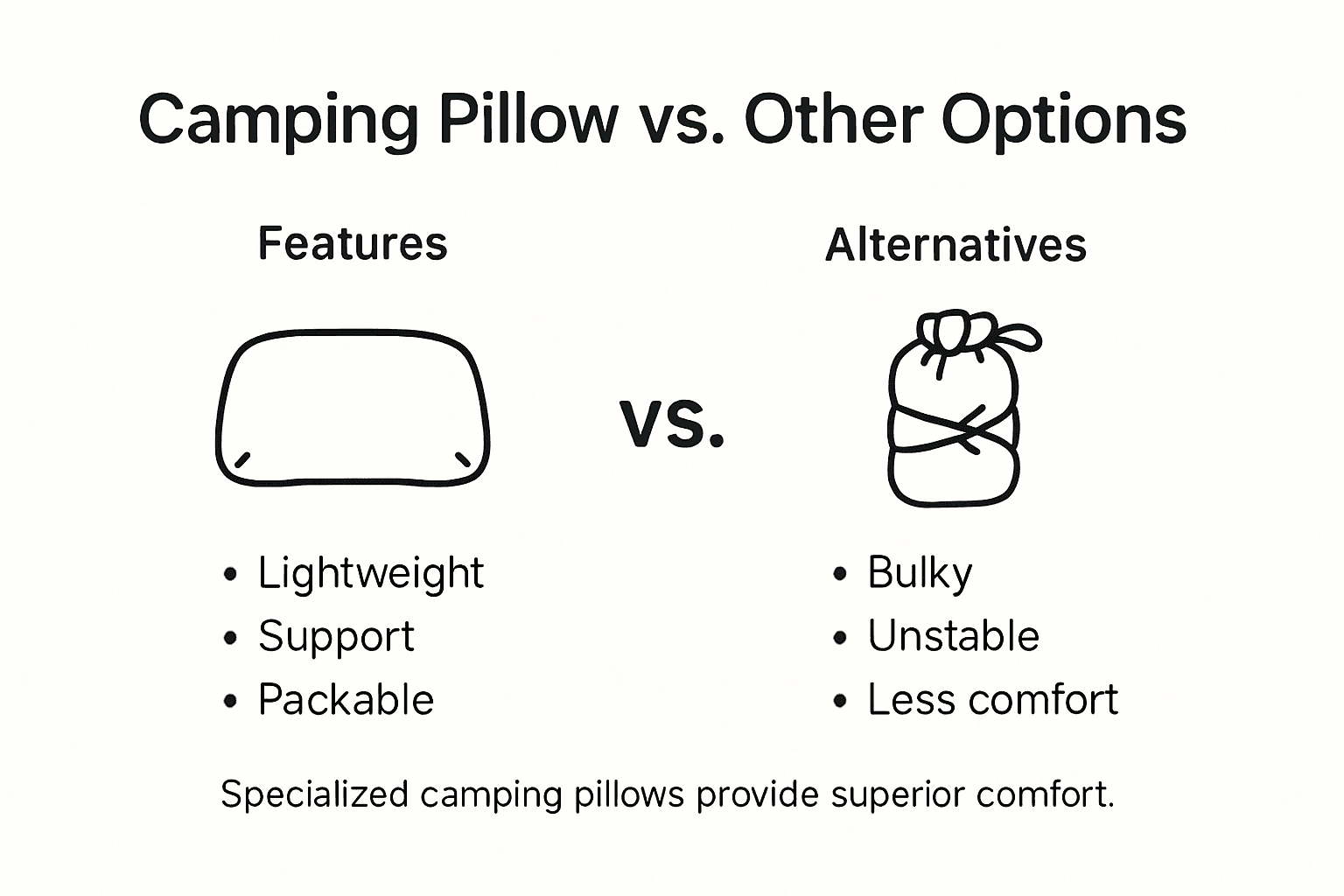 Infographic comparing camping pillows and alternatives