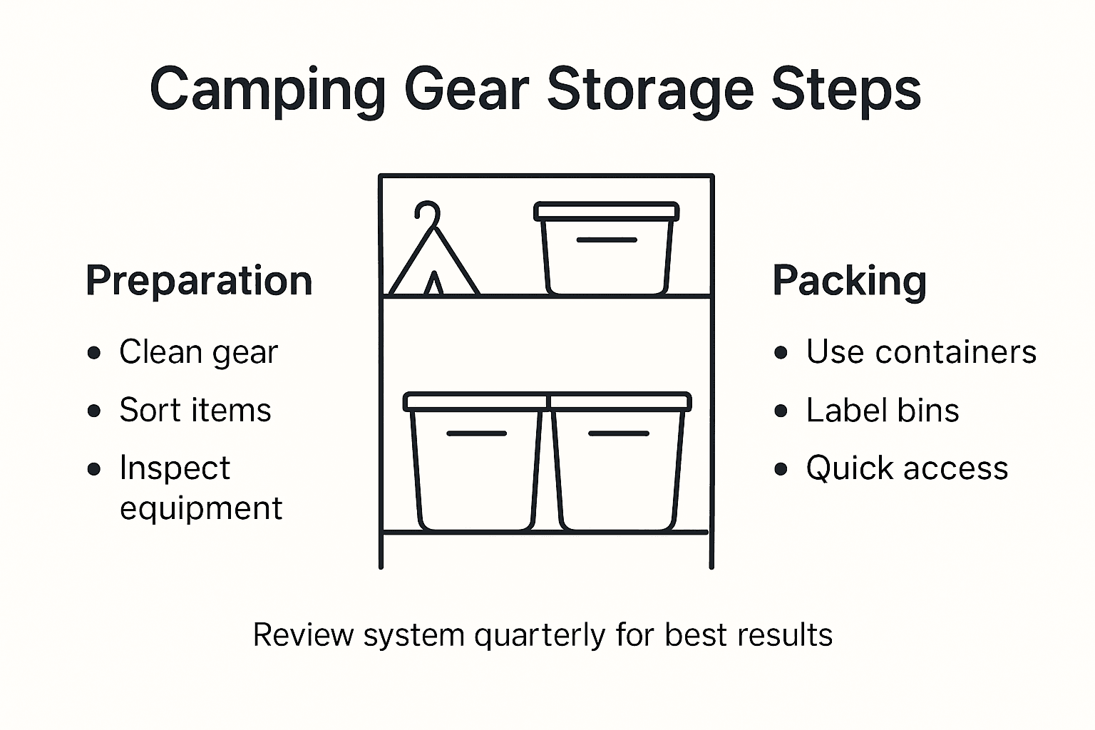 Infographic summarizing camping gear storage steps