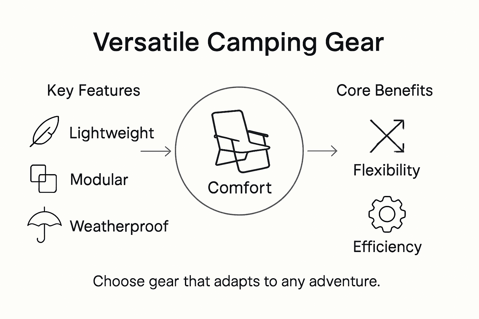 Infographic showing features and benefits of versatile camping gear