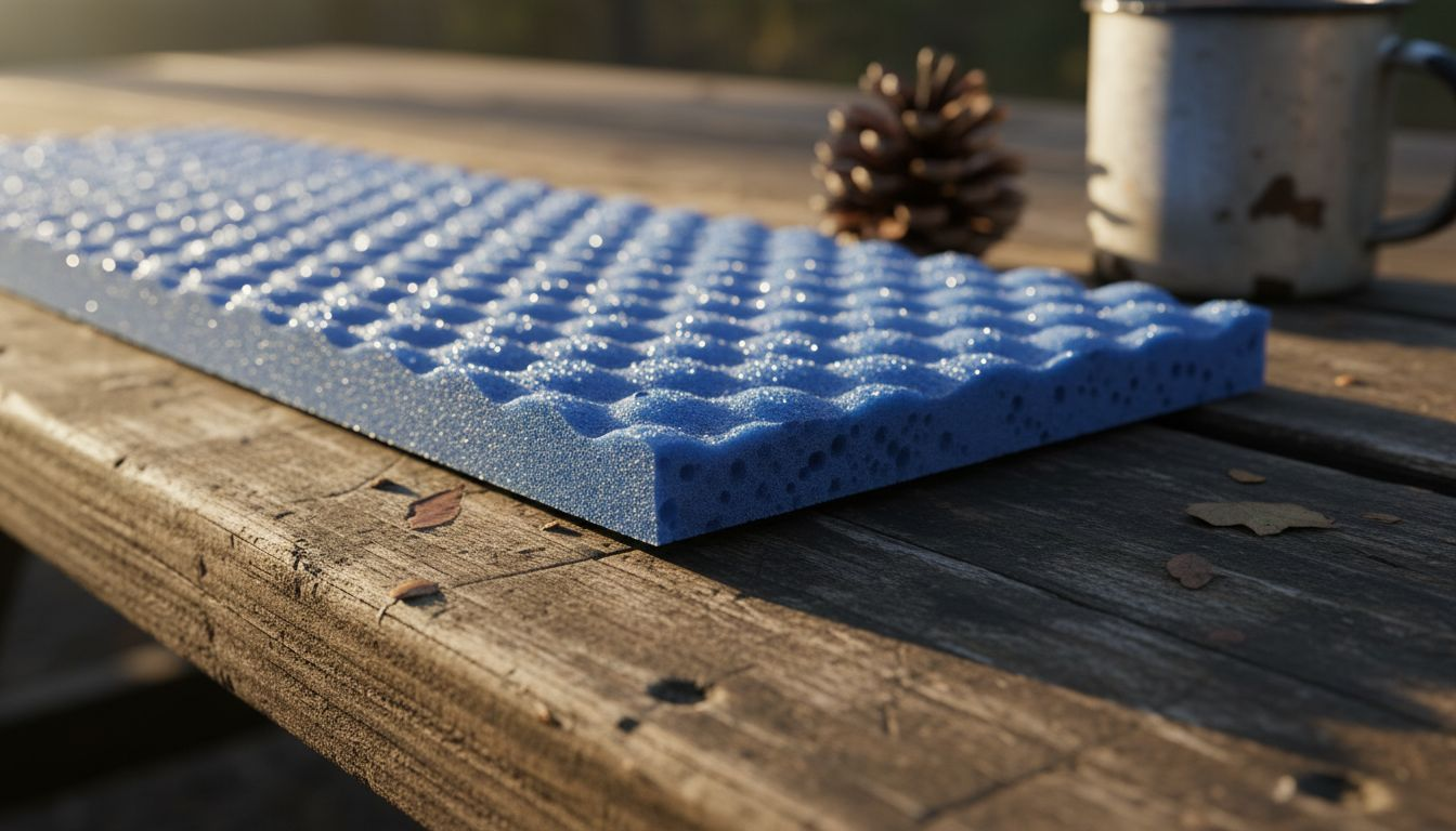 Detail of closed-cell foam pad at campsite