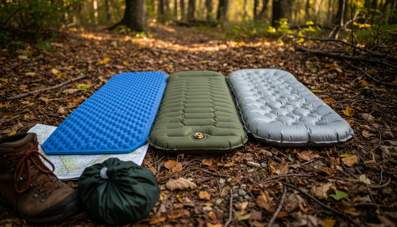 Sleeping pads compared side by side outdoors